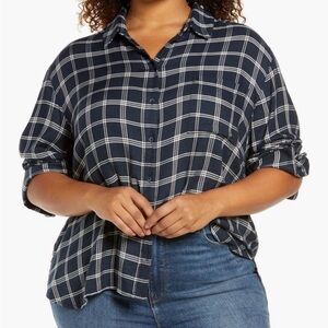 Treasure & Bond Navy Boyfriend Soft Flannel